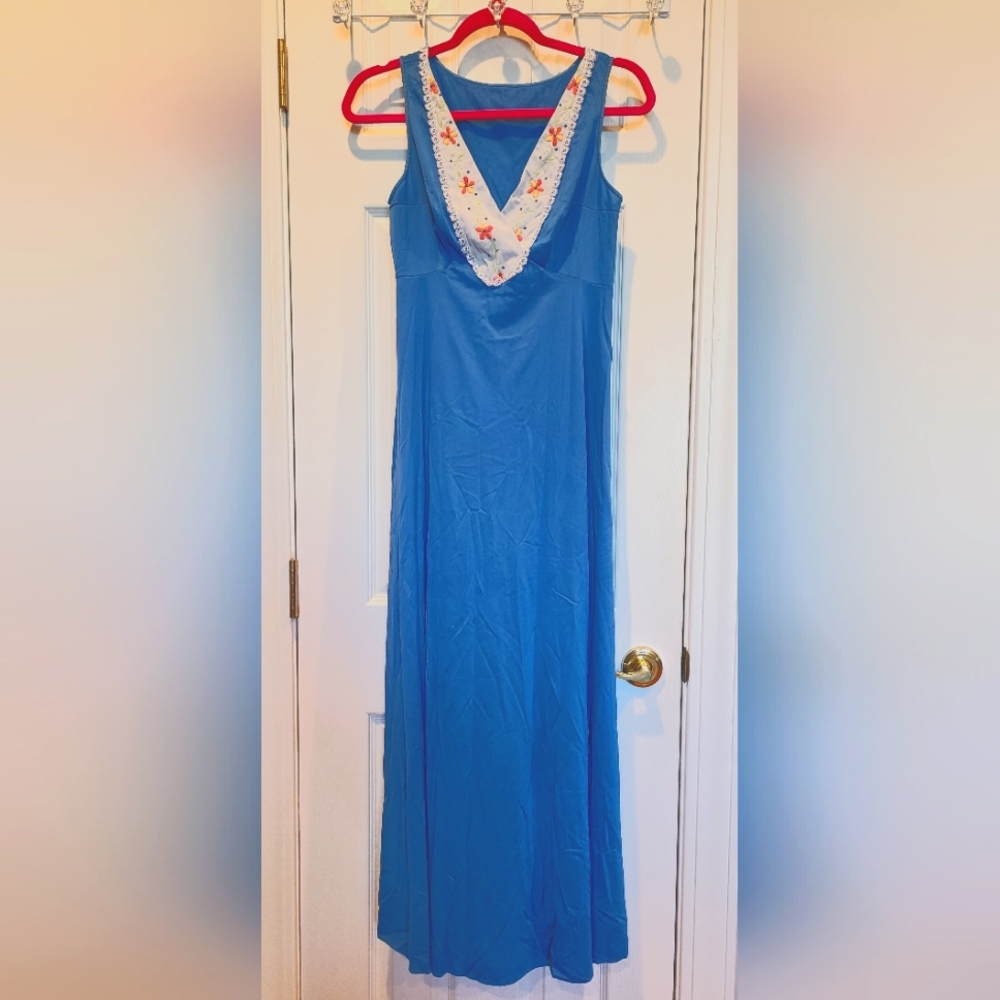 Vintage retro 70s night dressing gown chemise slip S